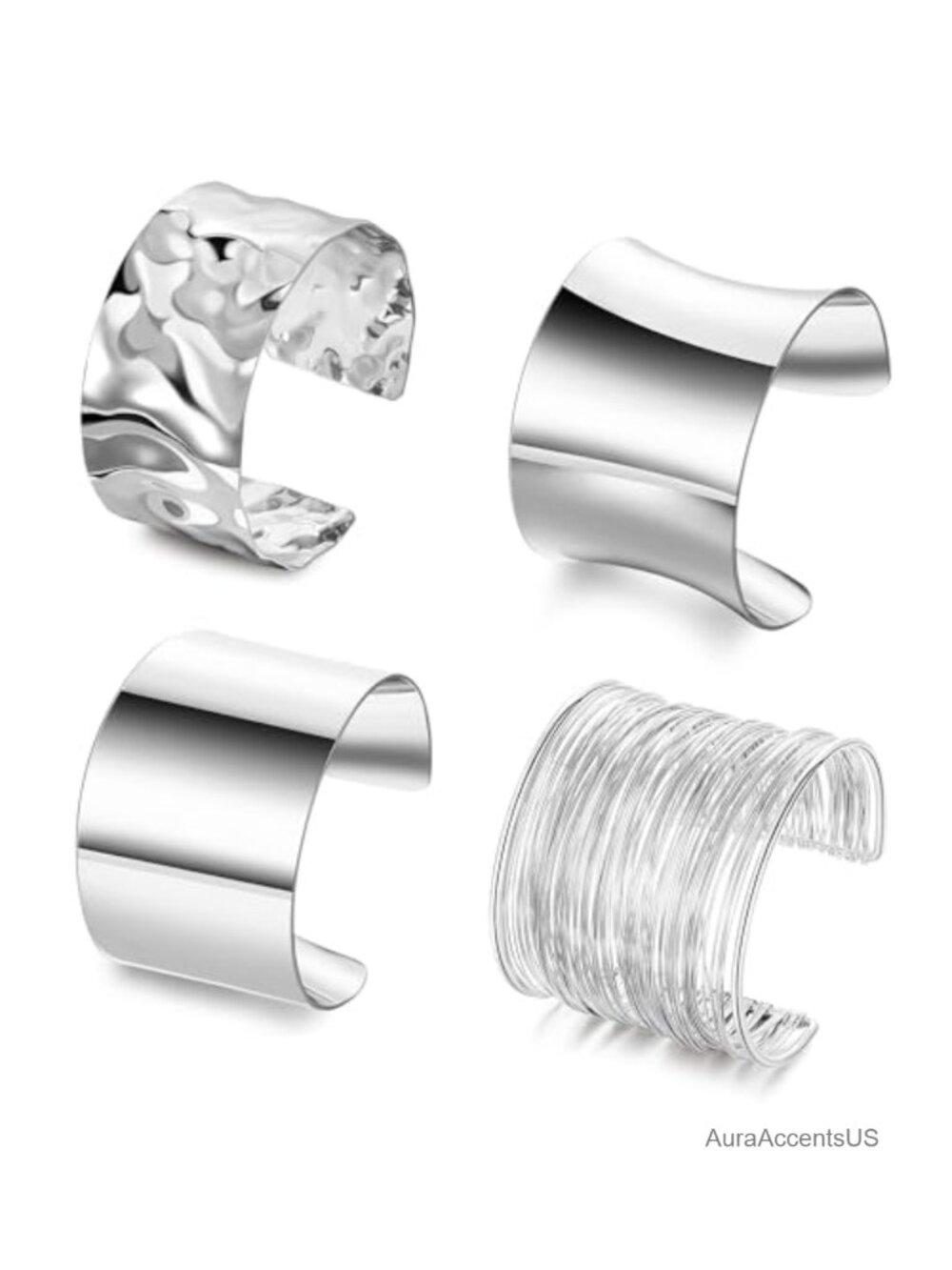4PCS Chunky Cuff Bracelet Set Adjustable Open Metal Stackable Statement